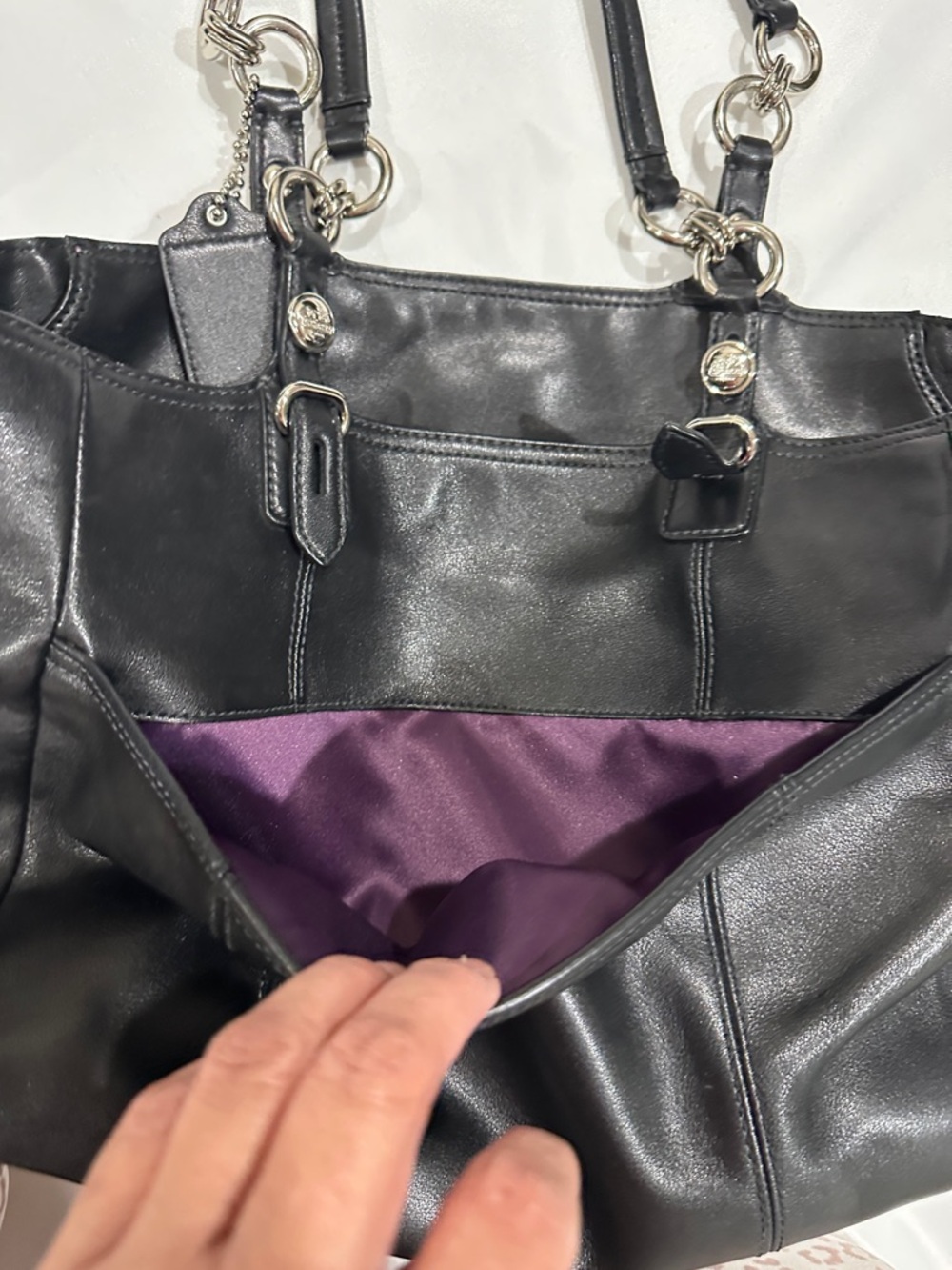 Coach Black Leather Double-Handle Tote with Silver Hardware - Picture 11 of 11